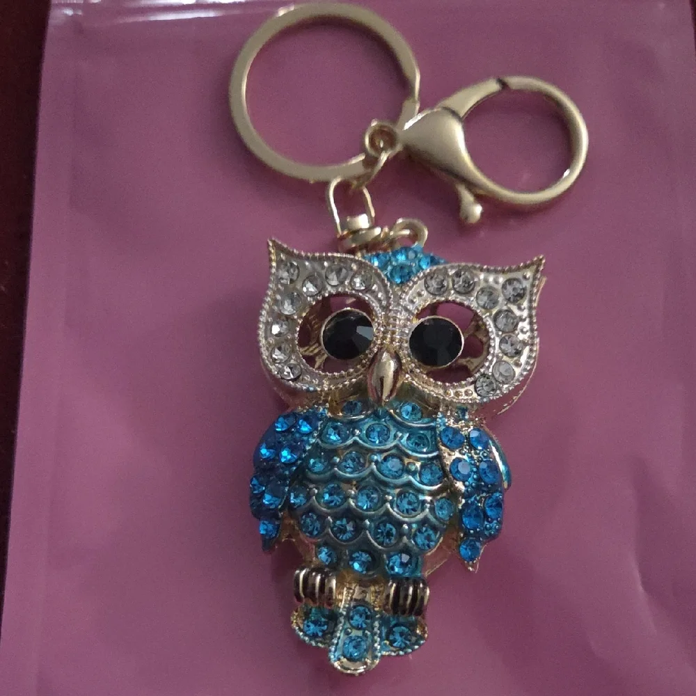 Blue Crystal Owl Keychain Women's Accessory